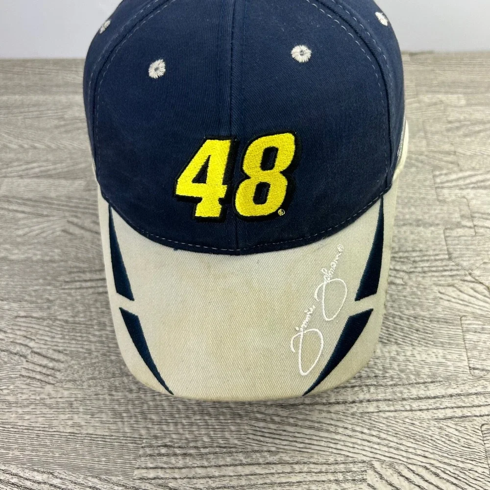 Vintage Jimmie Johnson Nascar Hat Cap Strap Back Adjustable Blue Racing 48 Adult